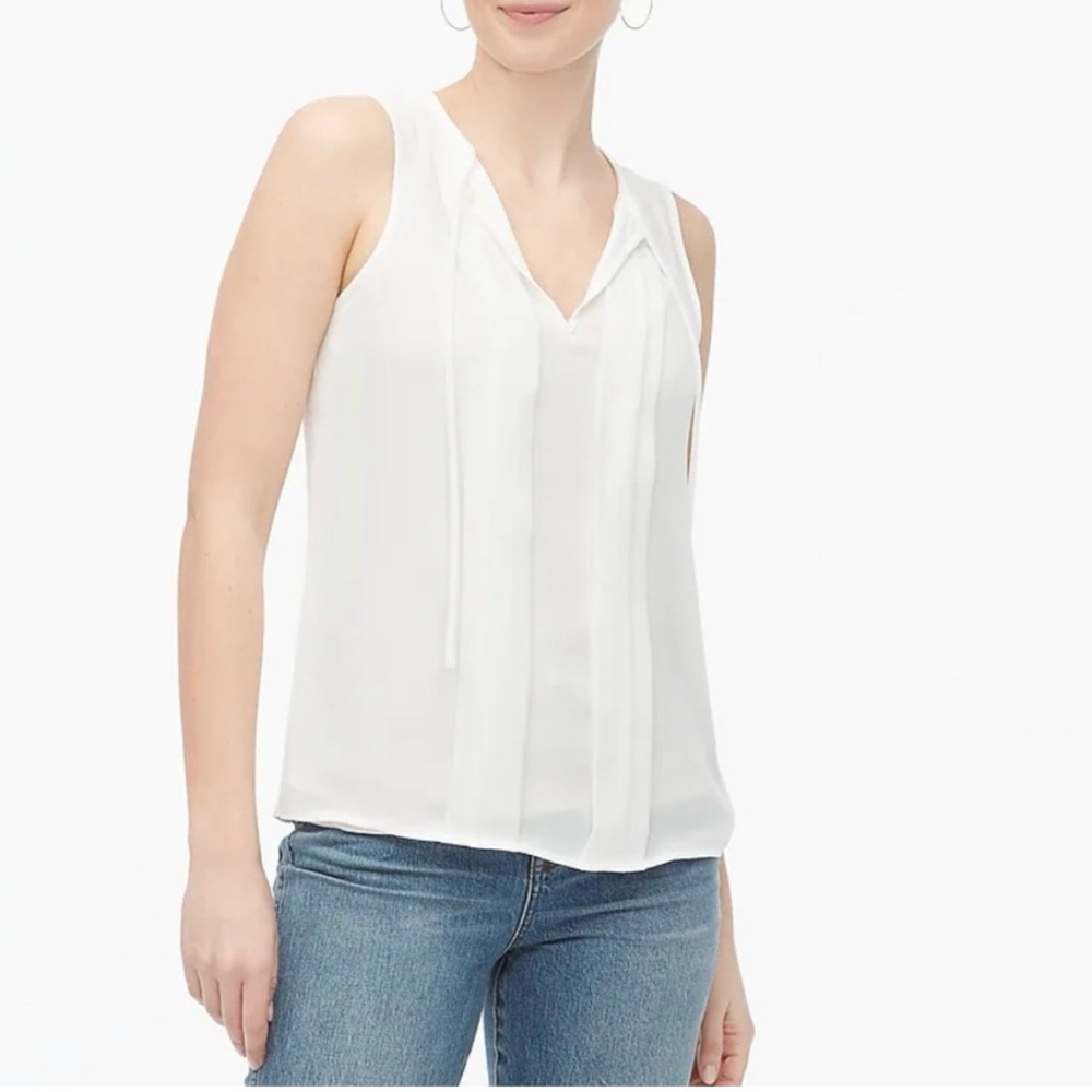J. Crew Sleeveless Pleated Tie Neck Top Size M